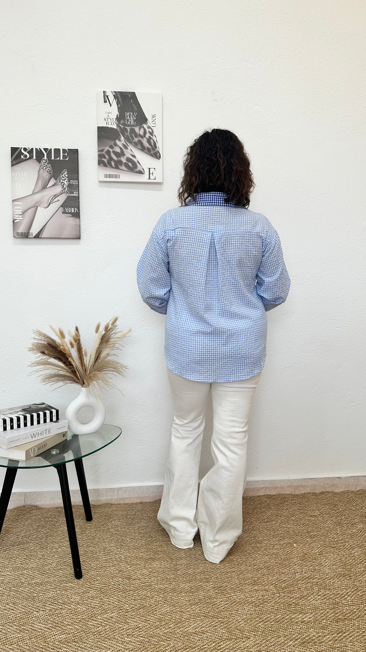 Camisa vichy con bordado de palmera