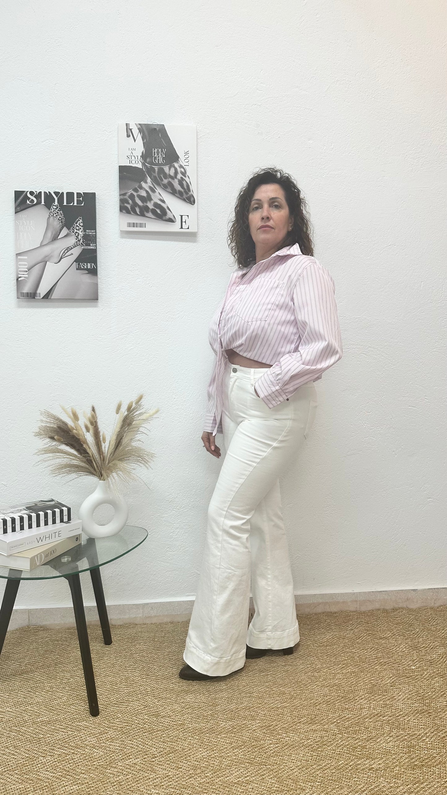 Camisa asimétrica de rayas rosas y blancas con top incorporado