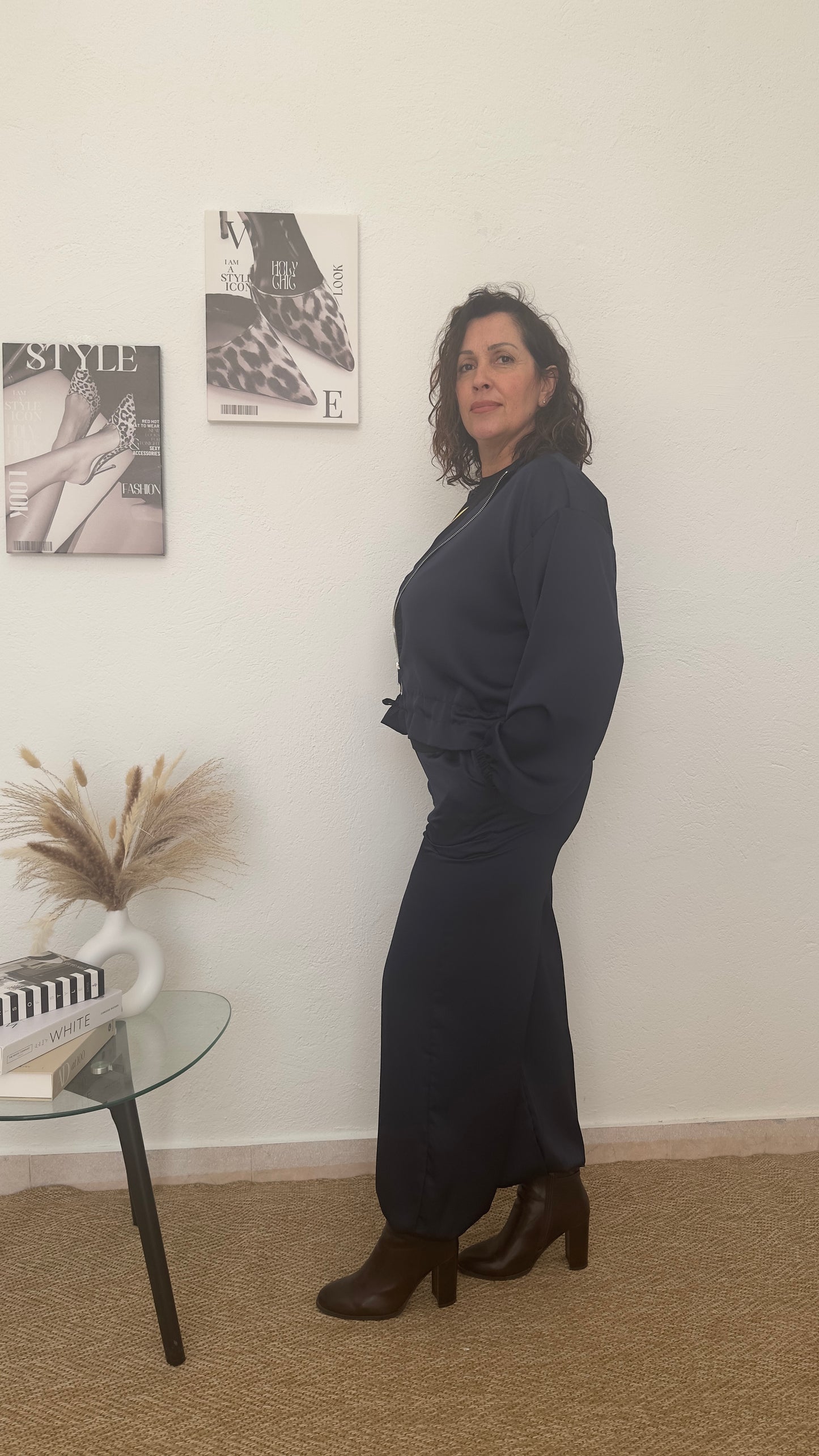 Conjunto de raso liso azul marino