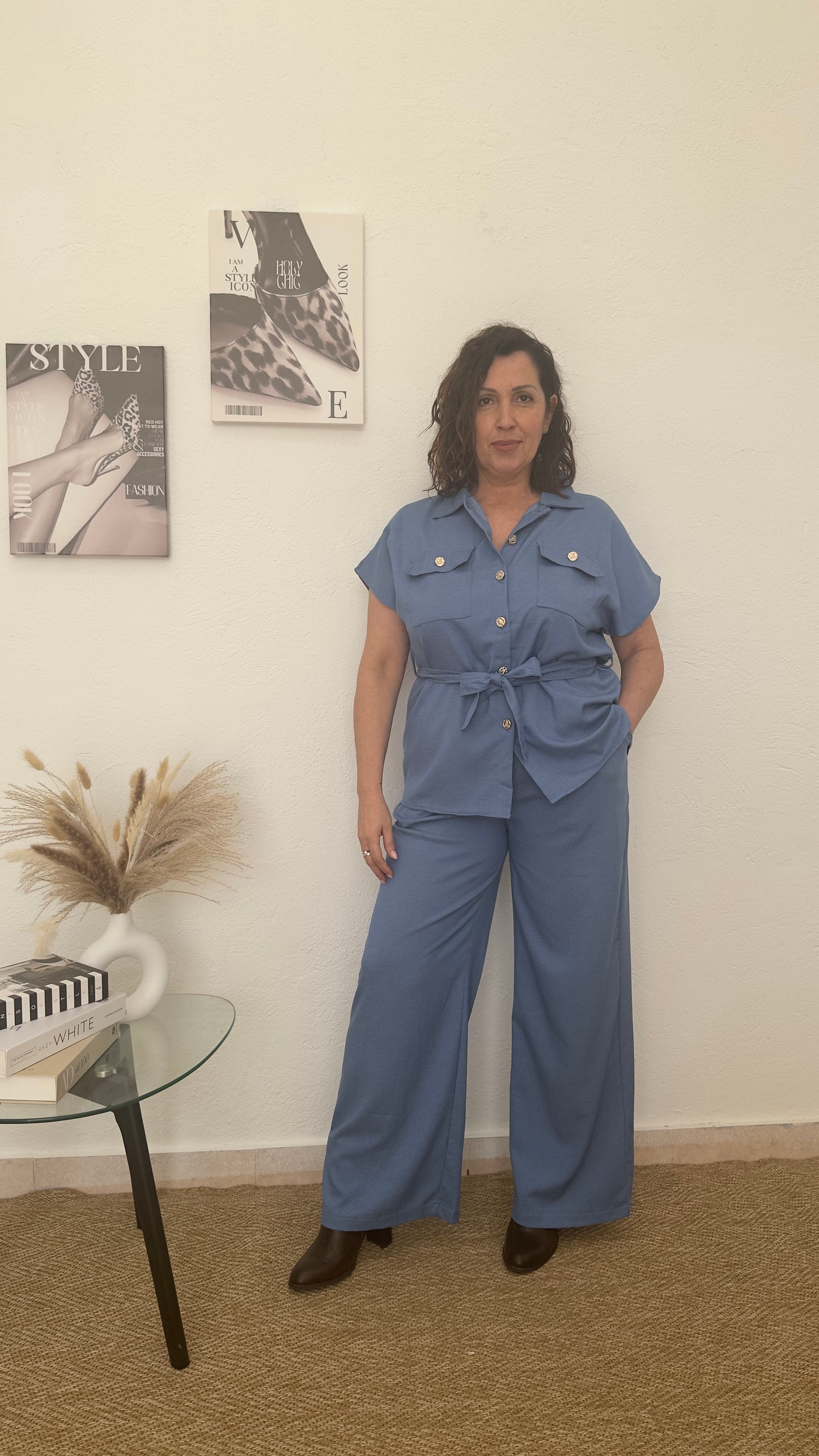 Conjunto azul de corte fluido