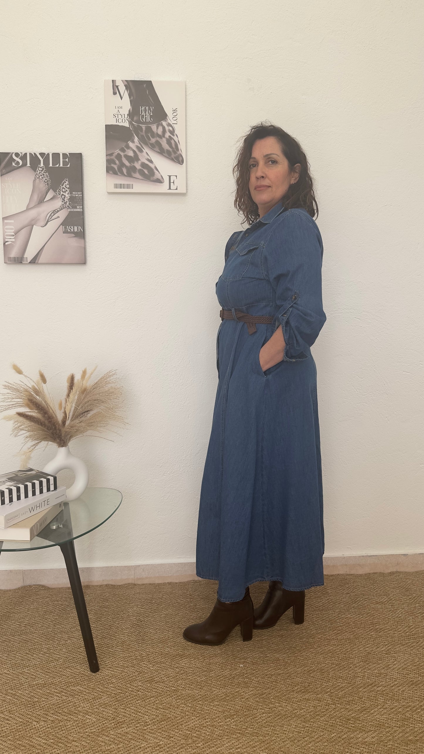 Vestido vaquero largo con cinturón