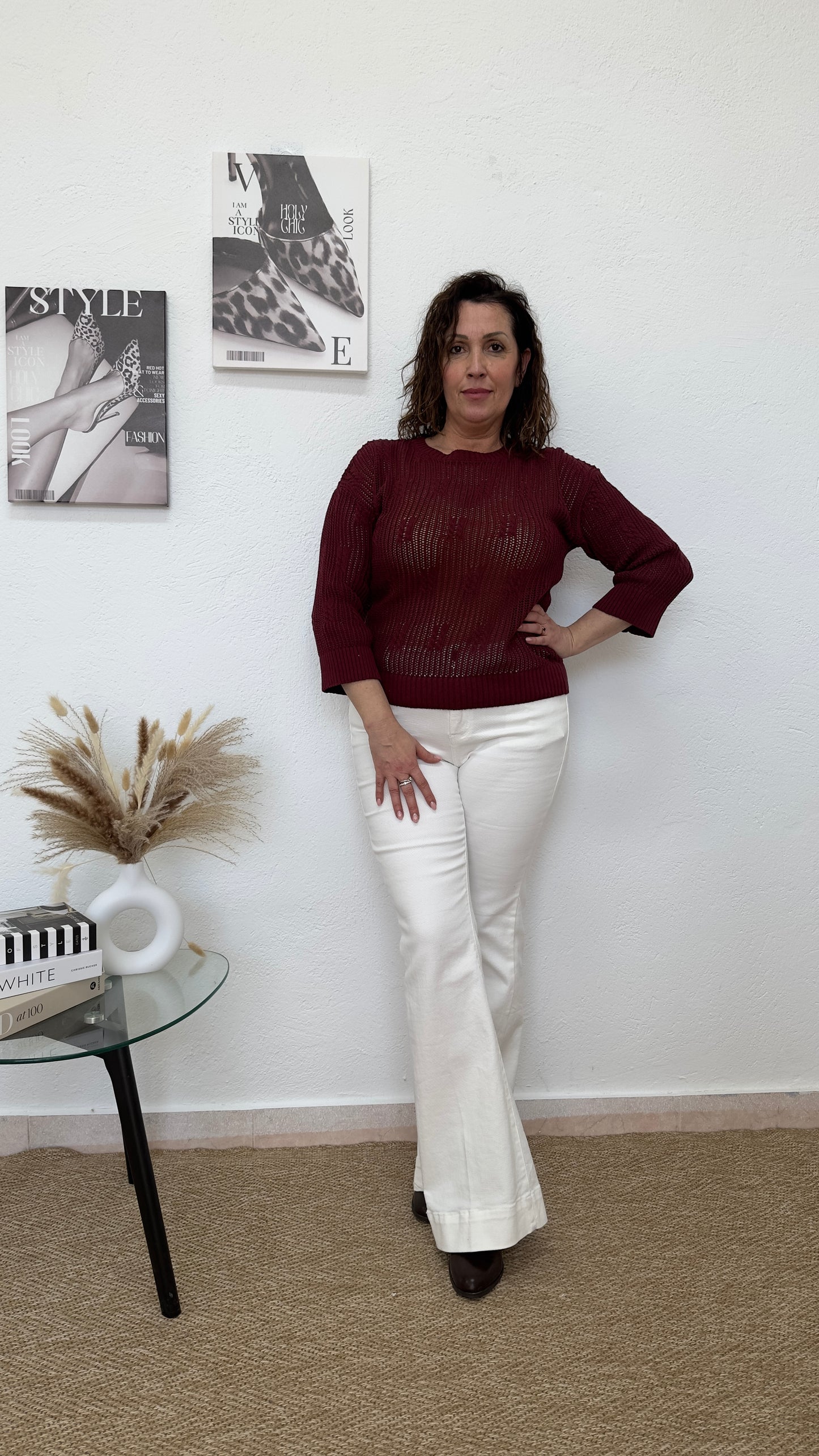 Jersey calado rojo vino