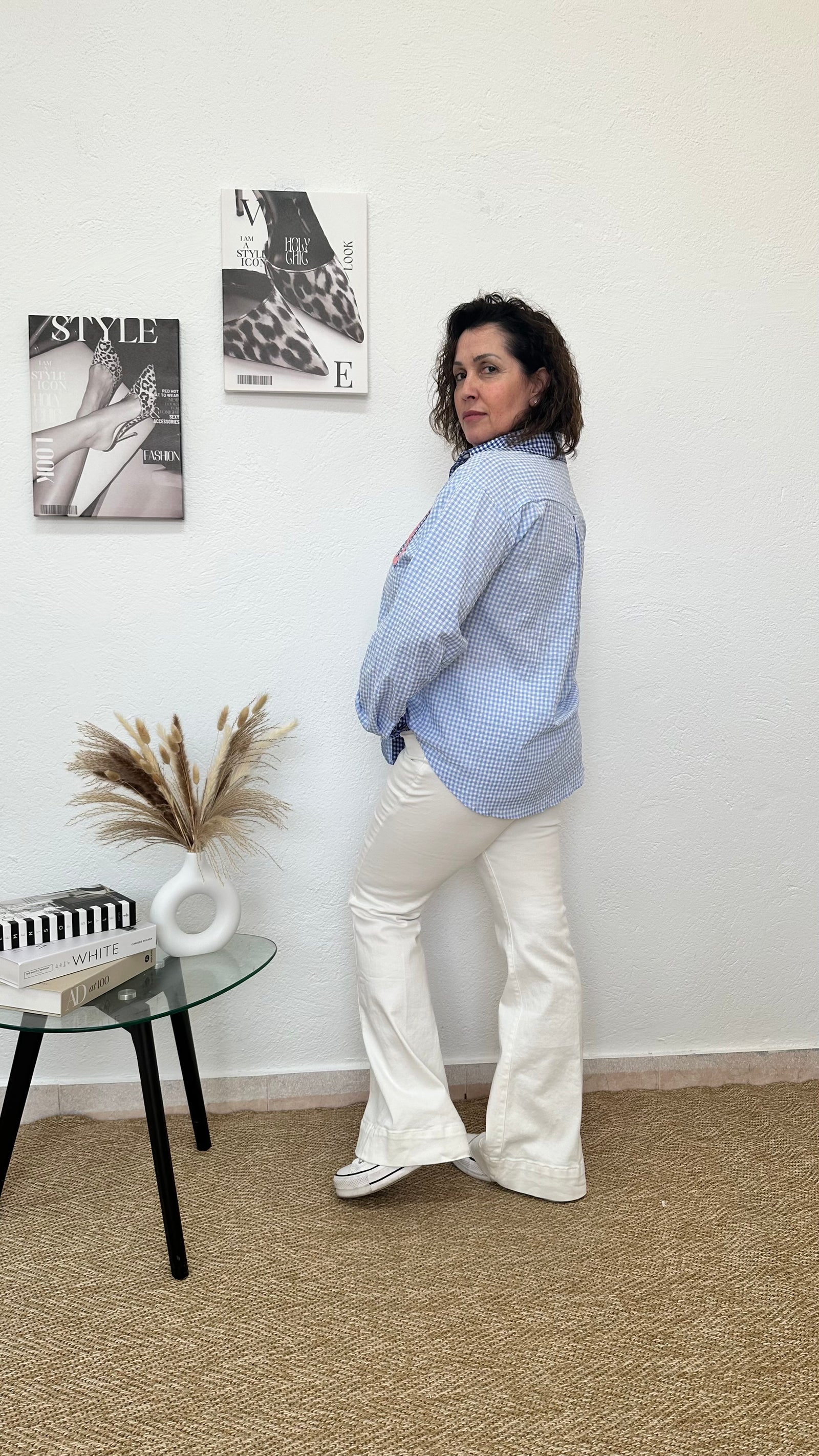 Camisa vichy con bordado de palmera