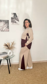 Chándal granate y beige de doble material