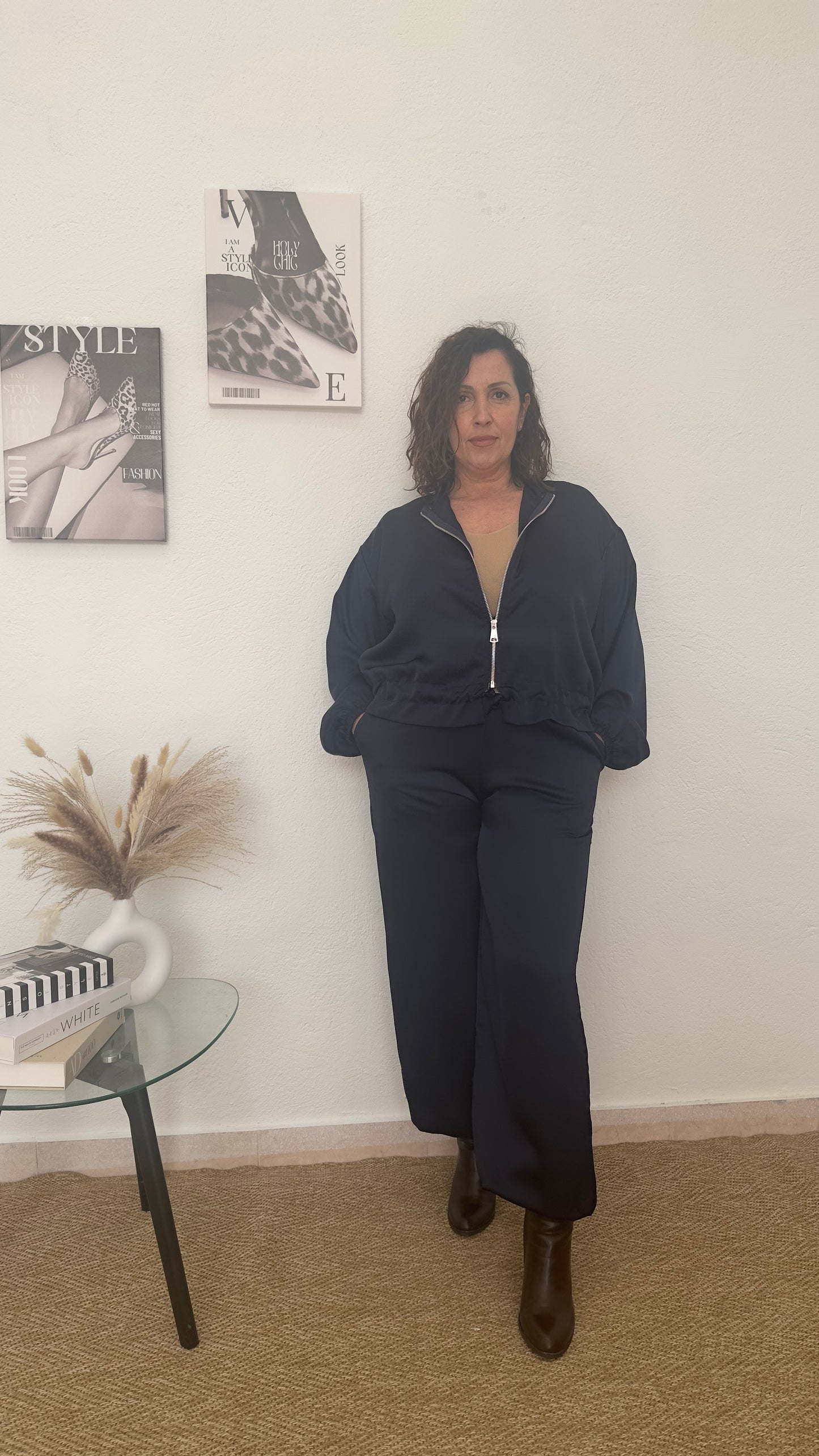 Conjunto de raso liso azul marino