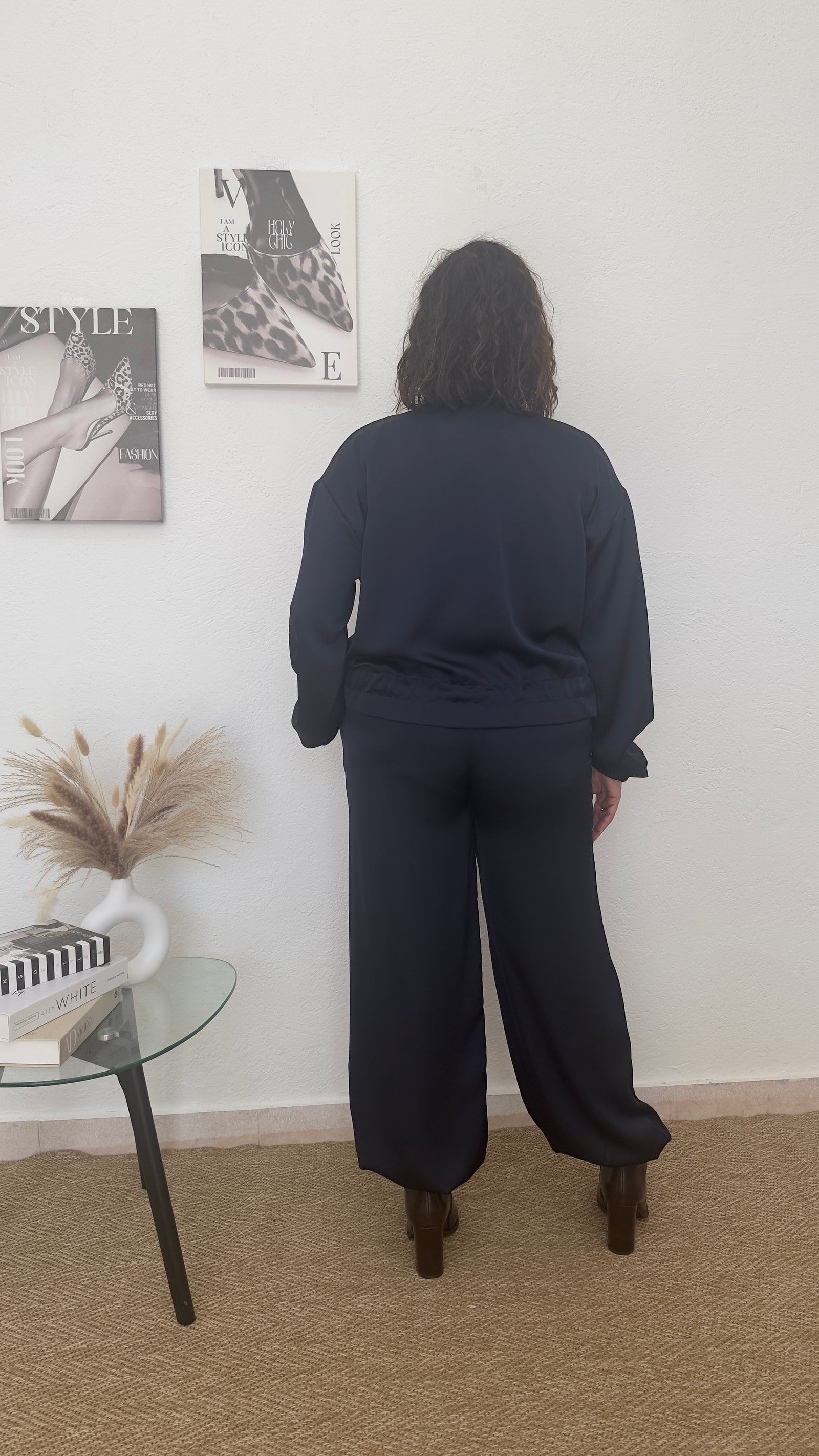 Conjunto de raso liso azul marino