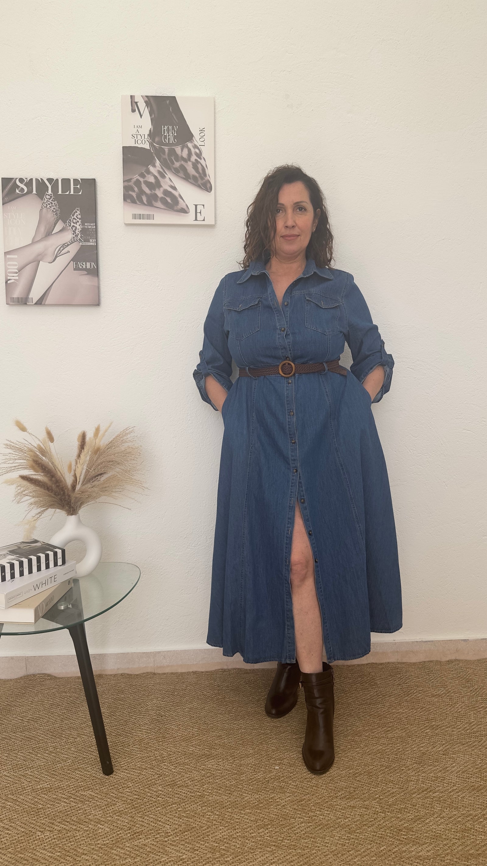 Vestido vaquero largo con cinturón