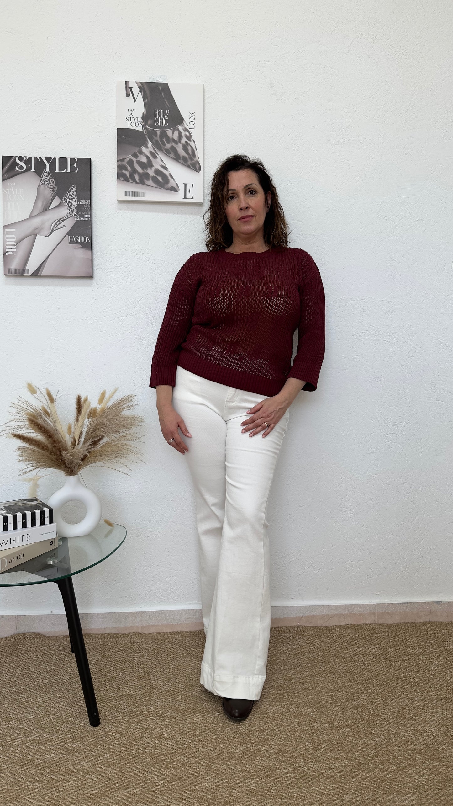 Jersey calado rojo vino