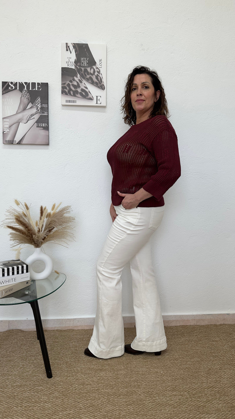 Jersey calado rojo vino