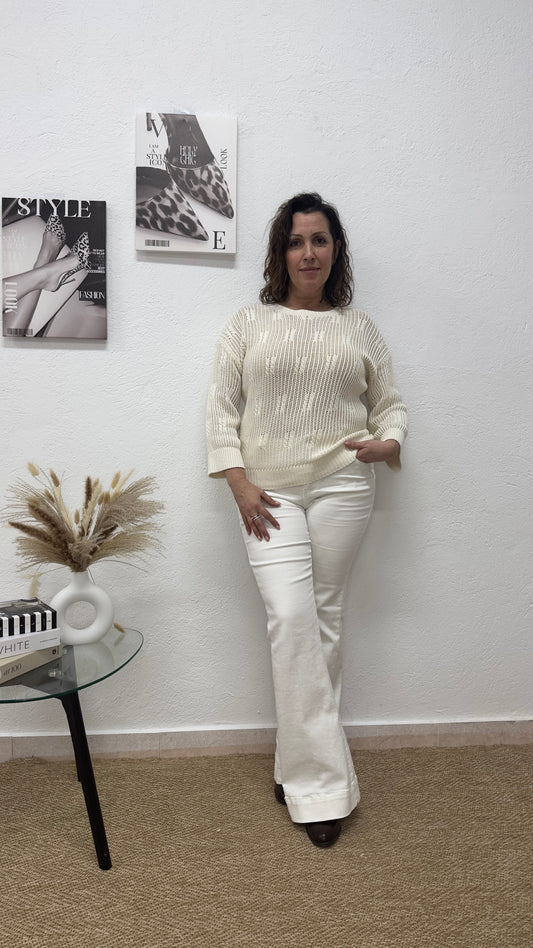 Jersey calado blanco crudo