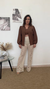 Pantalón beige de crochet