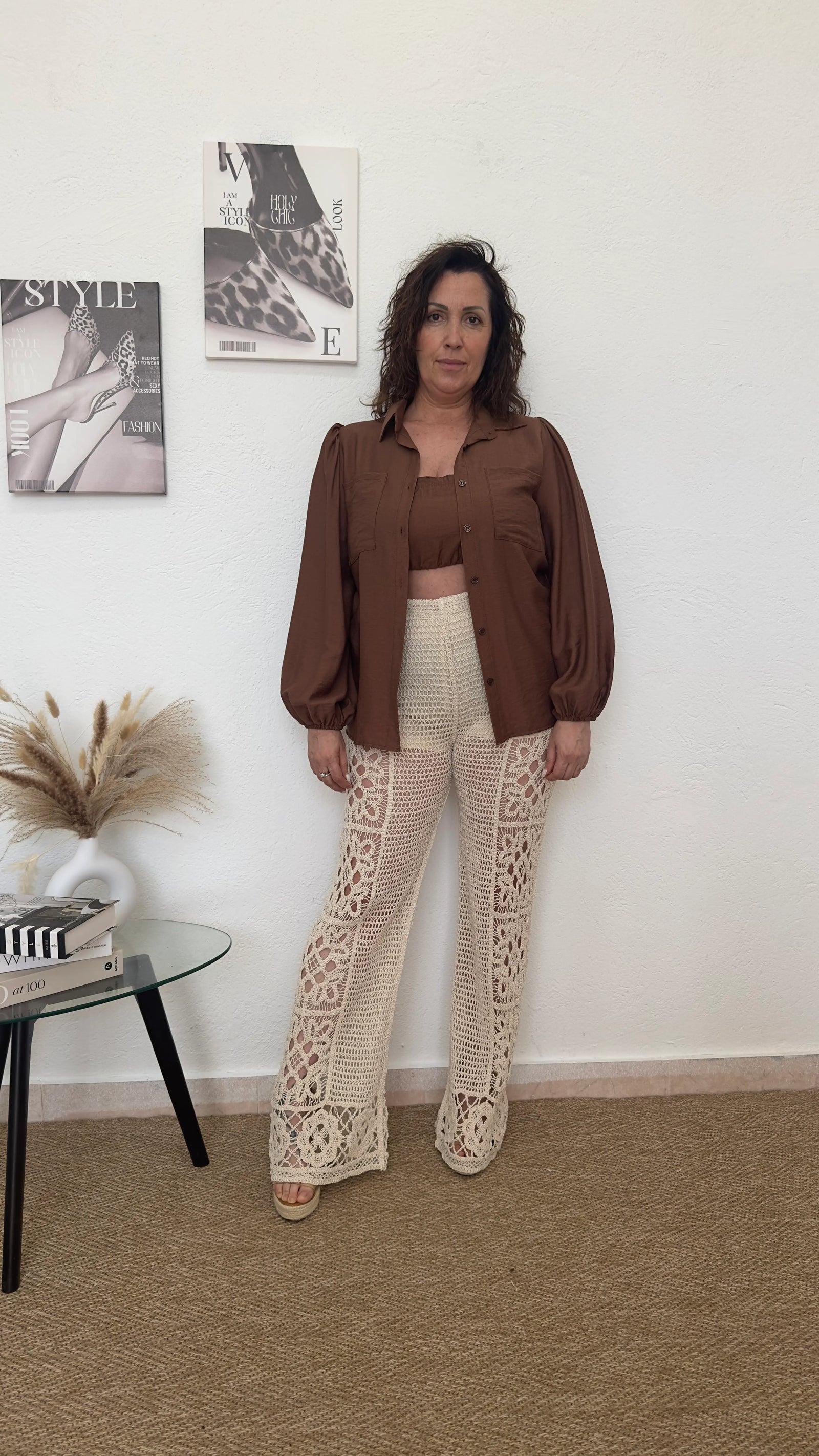 Pantalón beige de crochet