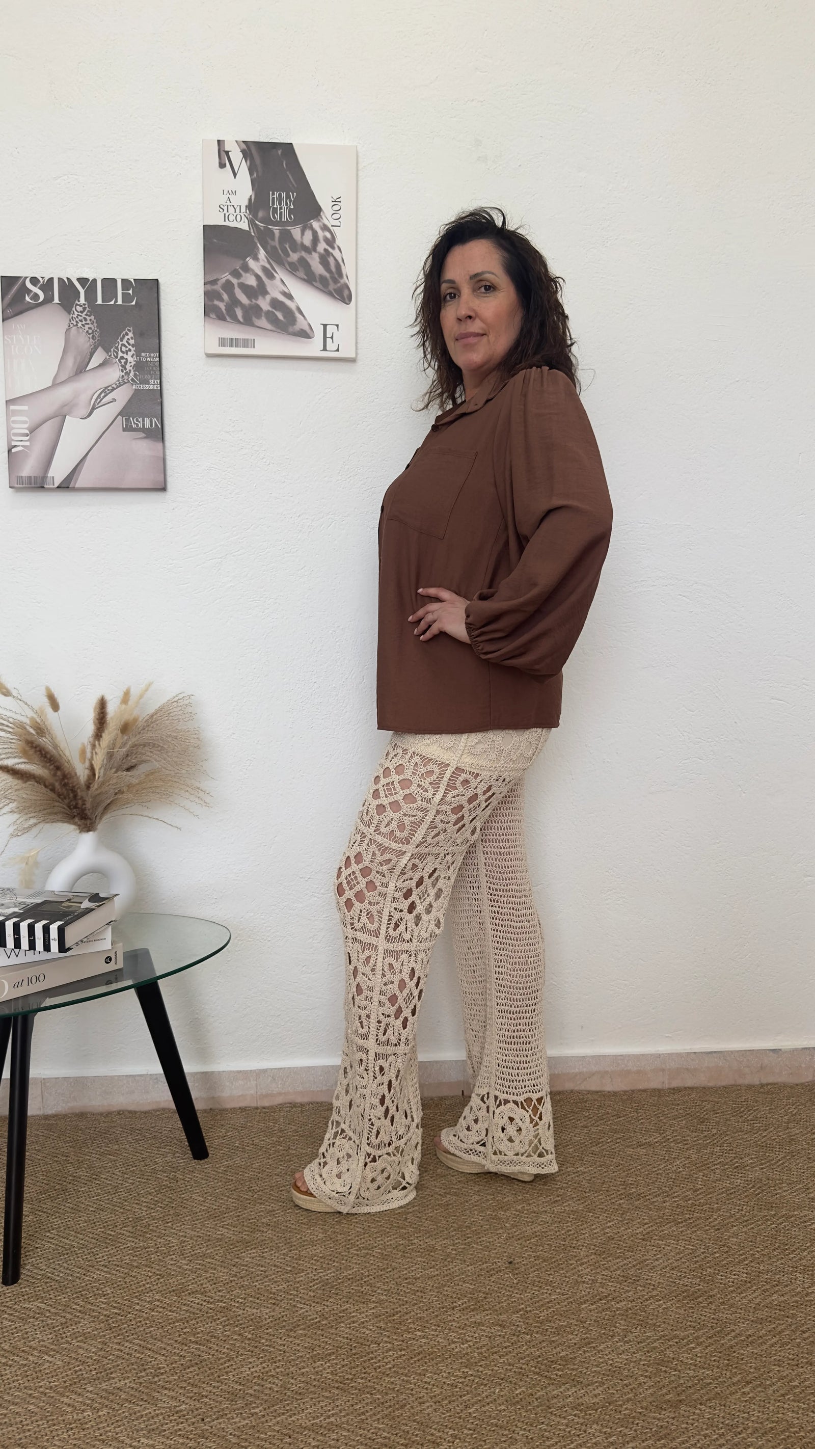 Pantalón beige de crochet