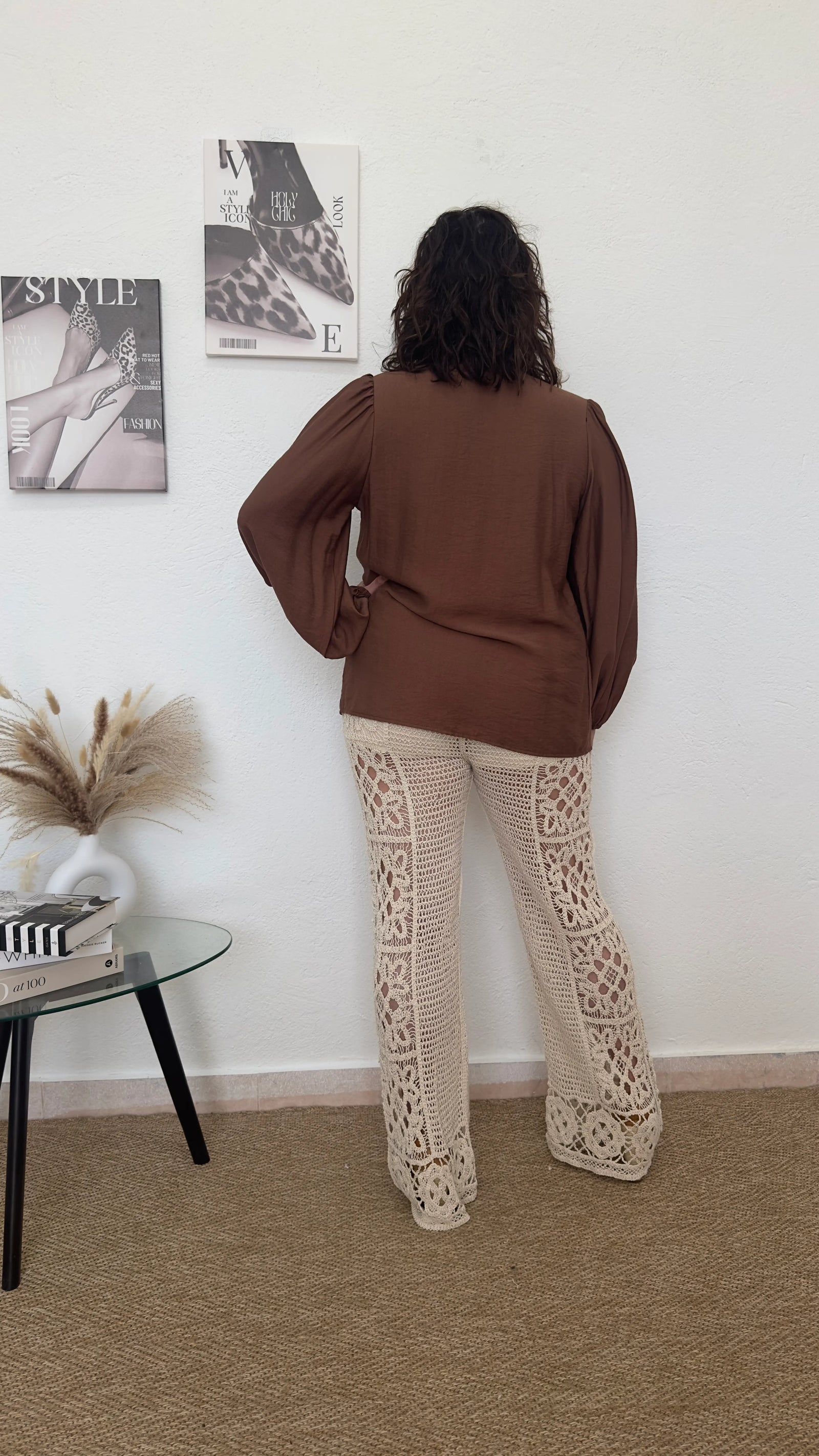 Pantalón beige de crochet