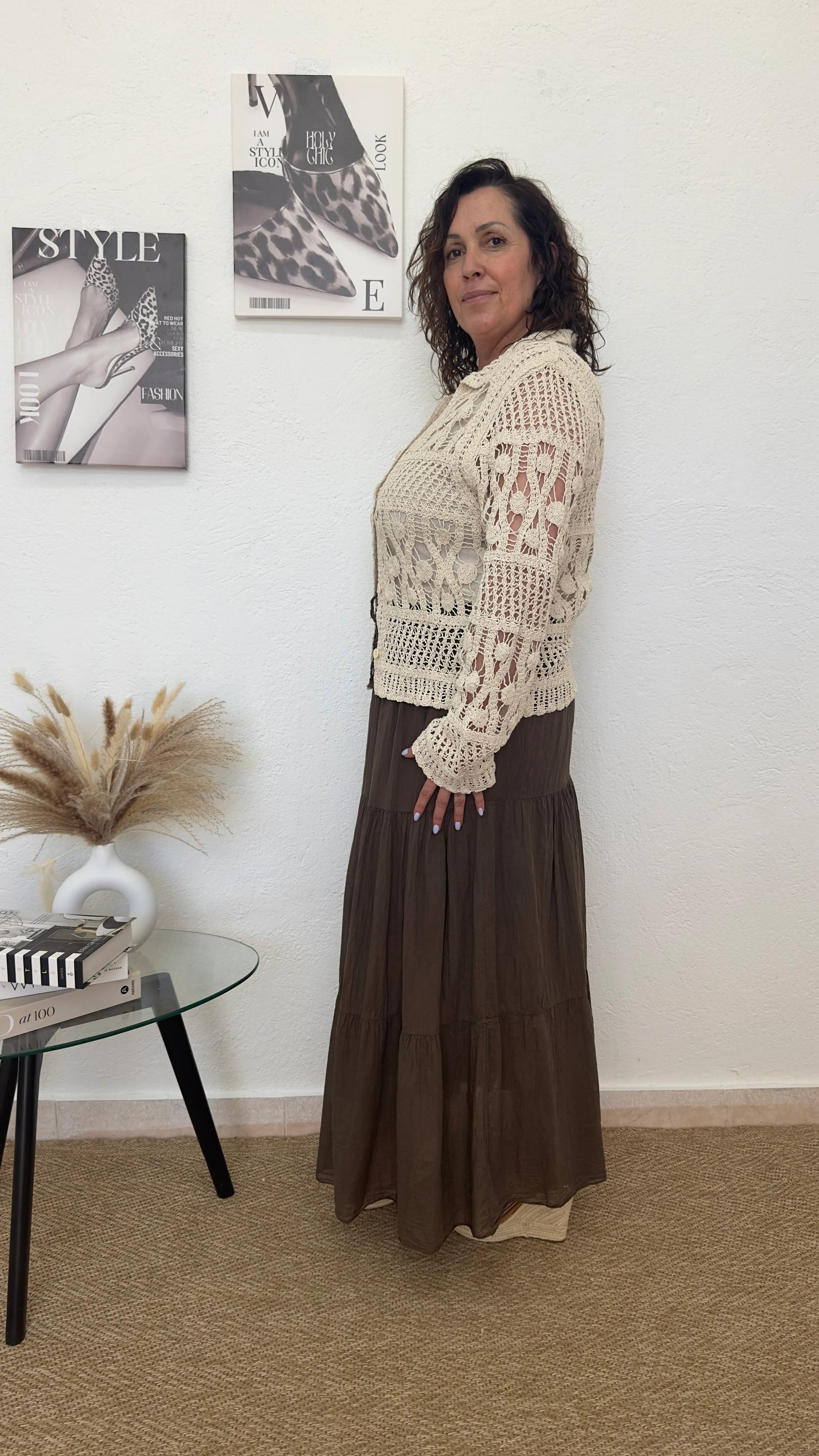 Chaqueta beige crochet