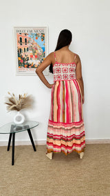 Vestido de rayas rosas con parte superior crochet