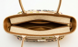 Bolso trenzado beige con estampado florar